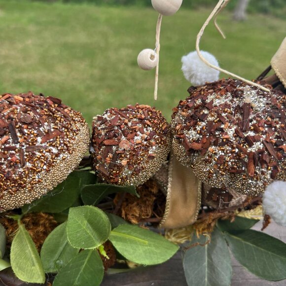 Spring Burlap Eggs Glitter Mushroom Earth Tones Wreath Home Decoration - Picture 9 of 10